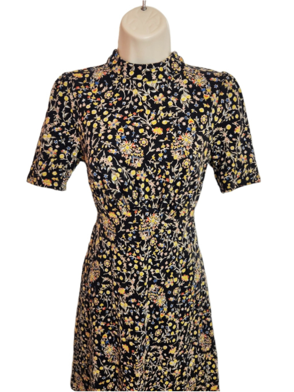 Boden Wildflower Paisley Cinch Waist Jersey Knit Mini Dress Black/Yellow 2 - Picture 2 of 10